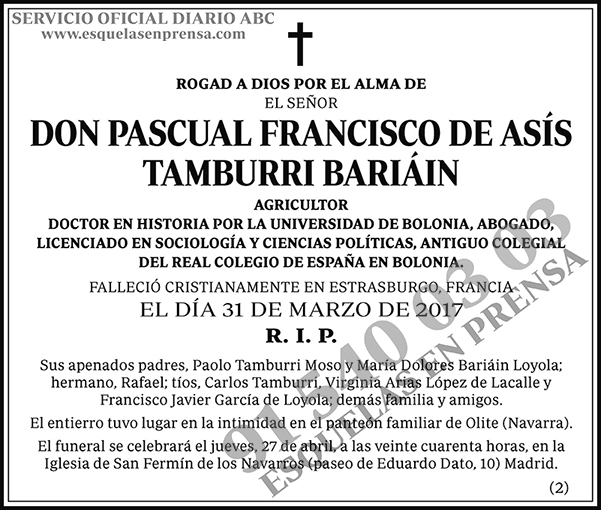 Pascual Francisco de Asís Tamburri Bariáin